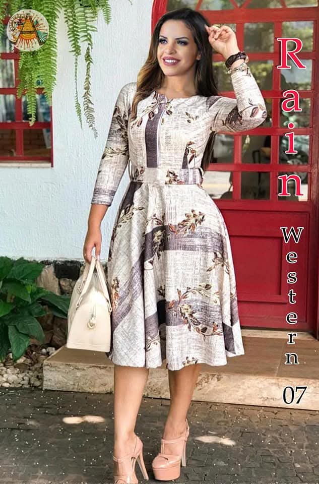 Designer Rayon Multi Colour on Cream Base Dress for Women with Waist tie up