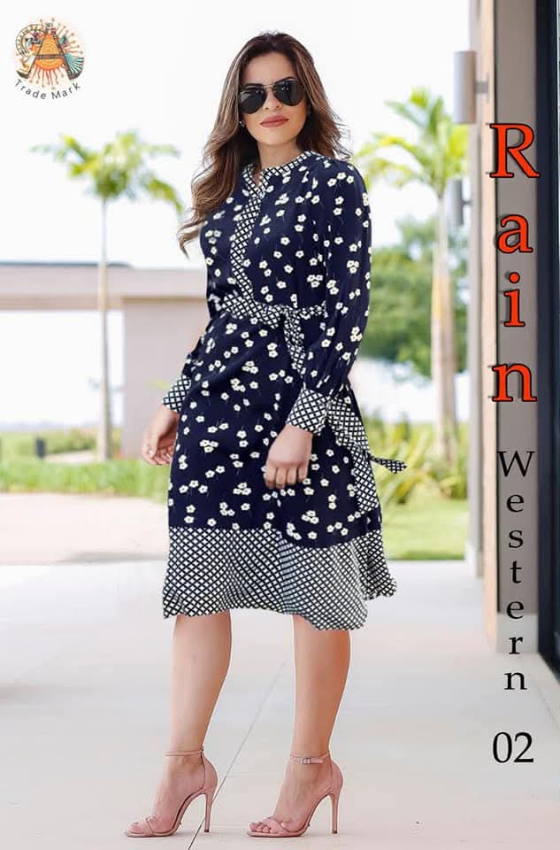 Designer Rayon Dark Blue Regular Dress for Women with Waist tie up